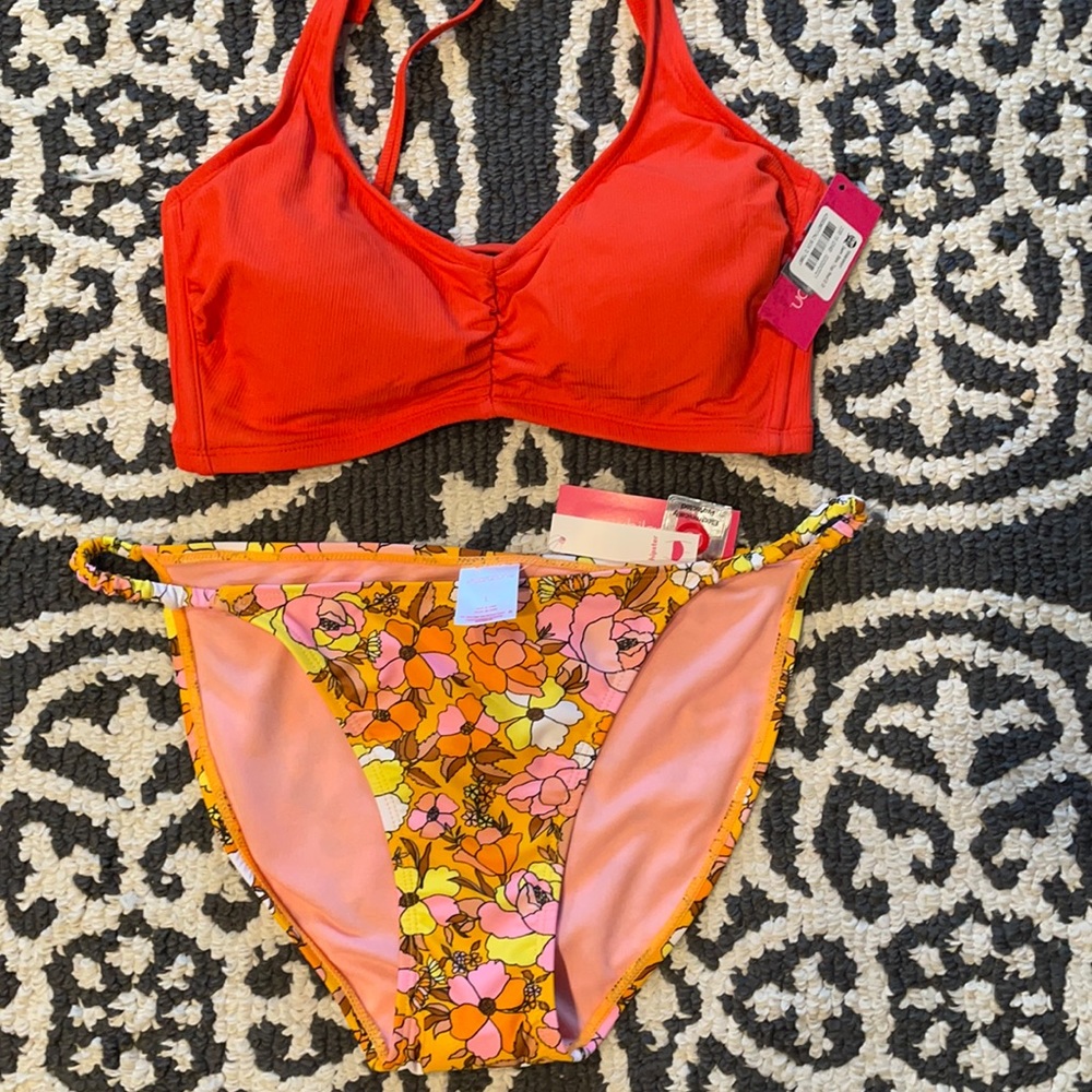Xhilaration orange and pink floral bikini NWT